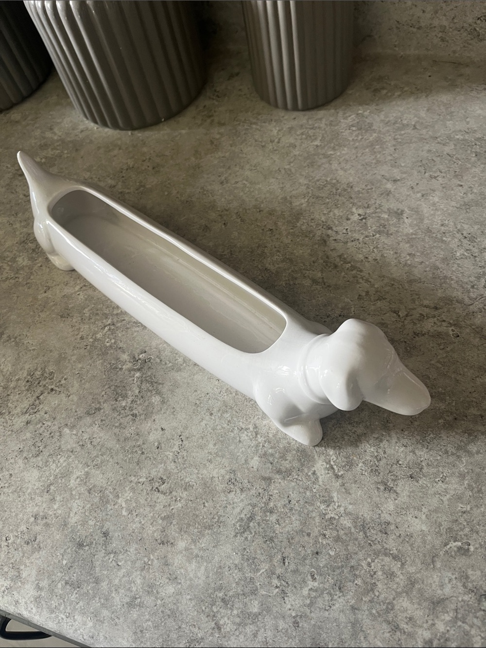White Ceramic Dachshund Planter - Home Accents